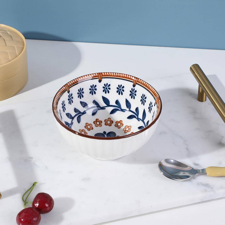 4.5-inch bamboo basket blue porcelain bowl -1204-2