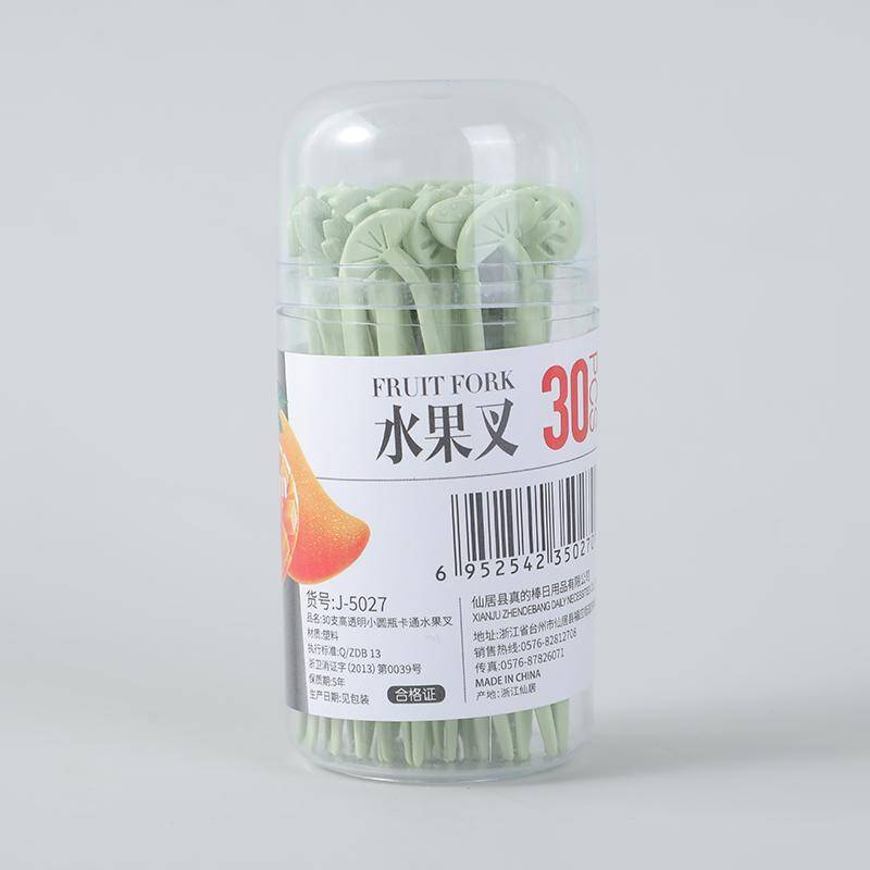 High transparent small round bottle cartoon fruit fork -30PCS-J-5027
