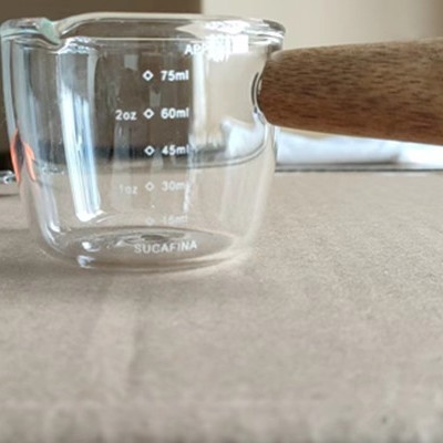 Wooden Handle Transparent Glass Milk Jug
