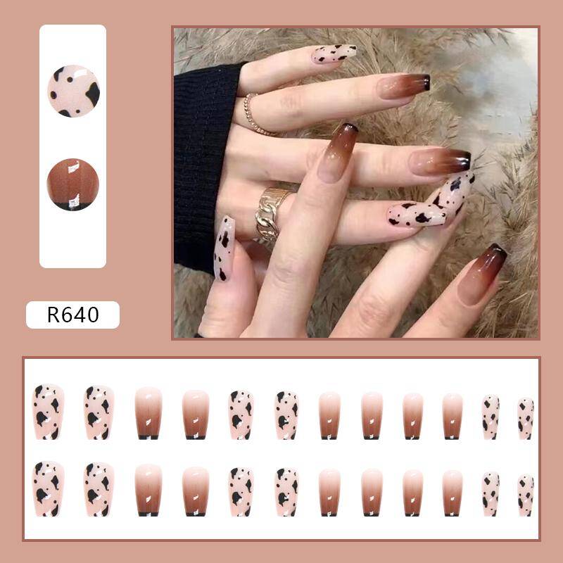 Shiny Glossy Stick On Nails Long Fake Nails R640