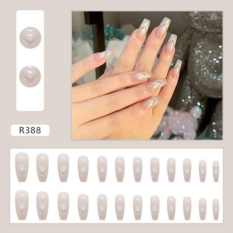 Smooth White Light Pink Gradient Translucent 24 Pcs Cute Coffin Shape Press on Nails R388
