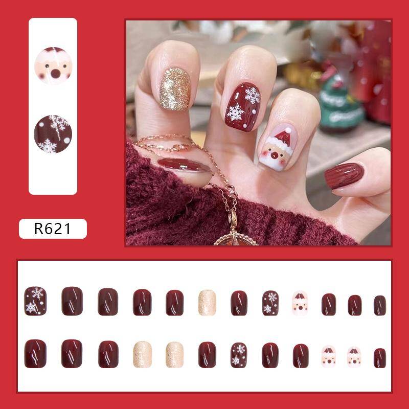 Christmas Full Cover Fake Nails with Cute Snowflake Designs R621