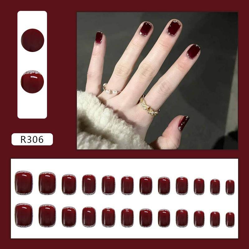 Shiny Red Press-On Nails R306