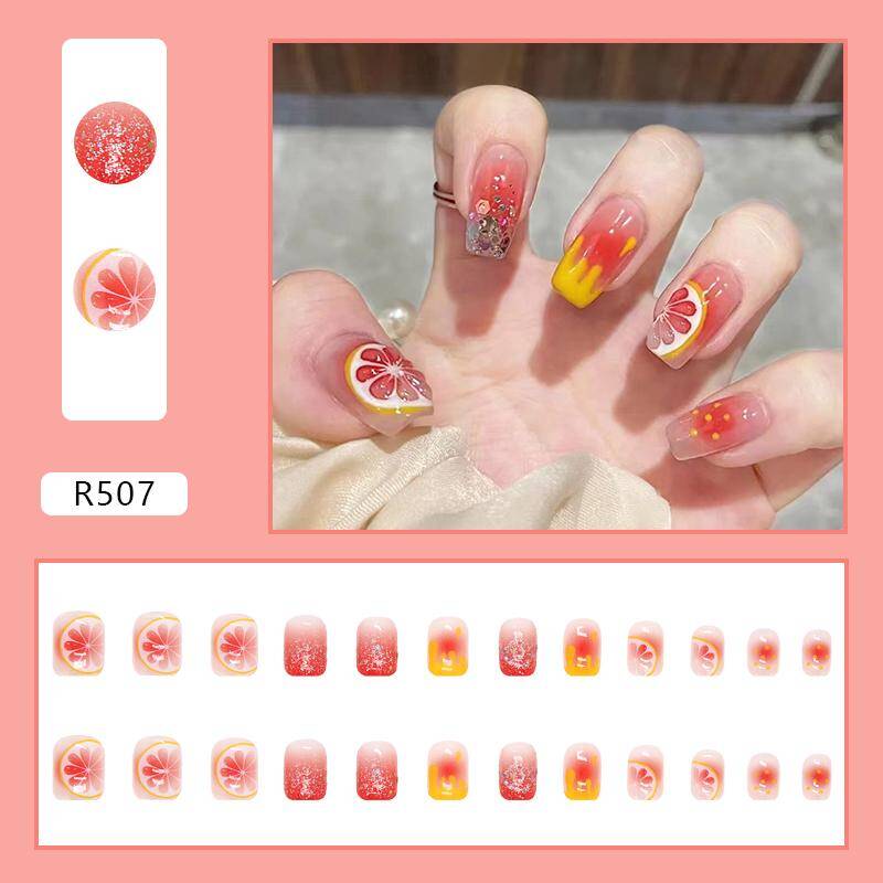 Arts Square Adorable Grapefruit Pink Square Coffin Press on Nails R507