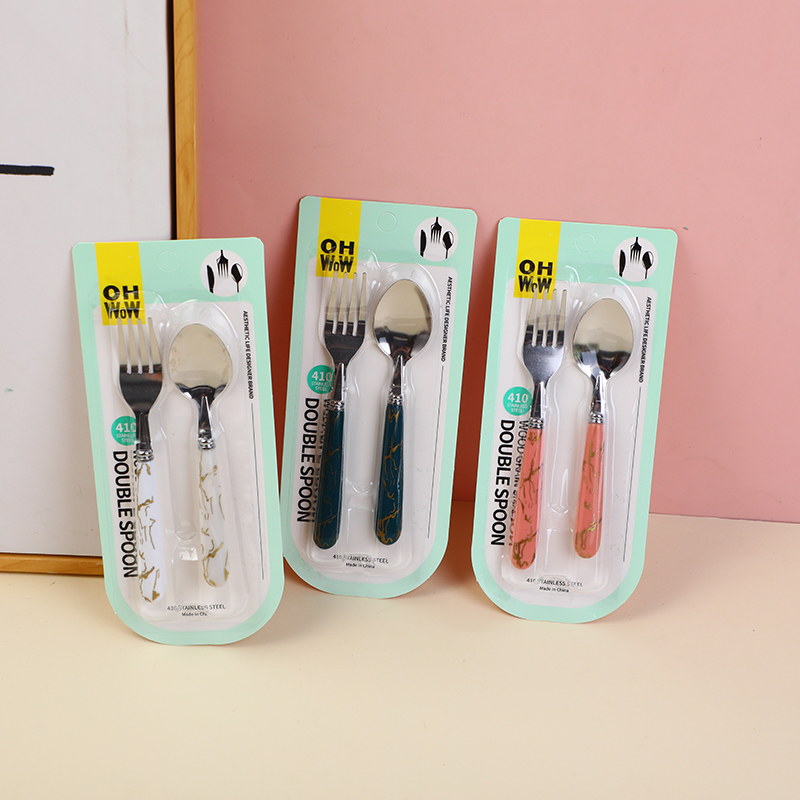 Small marble-patterned fork and spoon set (2 pieces)