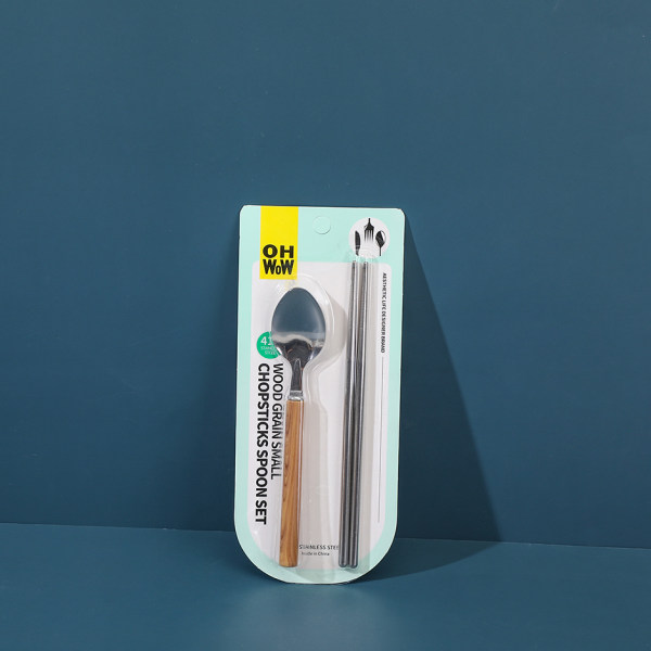Wood grain small spoon and chopstick set - 7061
