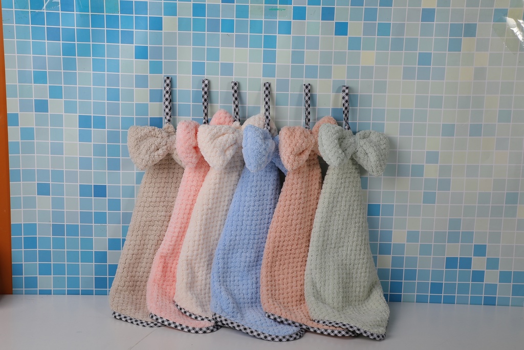 Coral Ribbon Knot Hanging Hand Towel