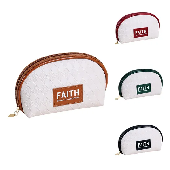 Diamond Pattern Half-Round Hand-Held Makeup Bag