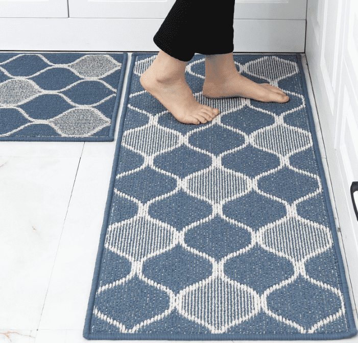 Wavy Kitchen Black Carpet-Blue