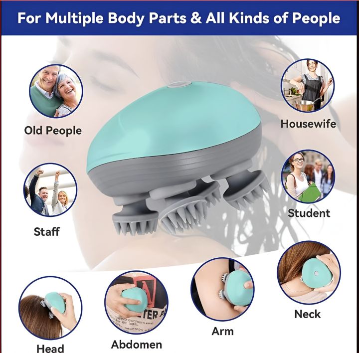 Smart Electric Scalp Massager, 3 Modes Head Kneading Massage, Portable Waterproof Rechargeable, Can be Used for Dog, Cat Massage, Pet Massage