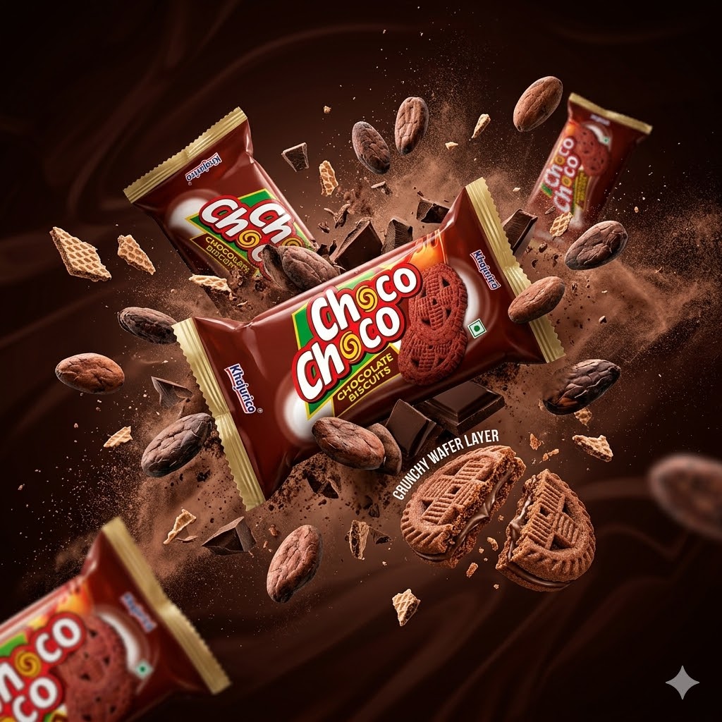 Khajurico Choco Choco Biscuit 25g | Crispy Chocolate Cream Filled Snack | Crunchy Sweet Treat for Kids & Tea Time (Pack of 12) 