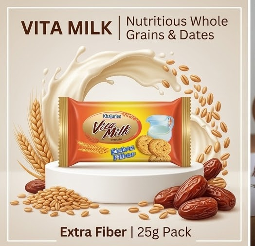 Khajurico Vita Milk Biscuit 25g | Crunchy Milk Flavored Biscuits | Nutritious Tea Time Snack for Kids & Family (pack of 12)
