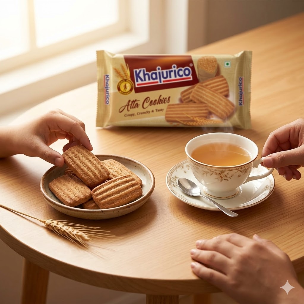 Khajurico Atta Cookies 150g | Healthy Whole Wheat Crunchy Biscuits | Light Sweet Tea Time Snack for Kids & Family
