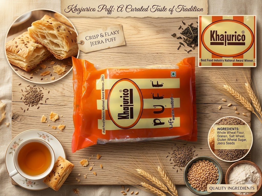 Khajurico Puff 150g | Crispy Light Puff Biscuits | Sweet & Crunchy Tea Time Snack for Kids & Family