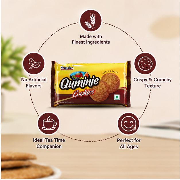 Khajurico Quminie Cookies 150g | Crispy Sweet Biscuits | Crunchy Tea Time Snack for Kids & Family