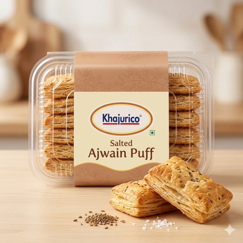 Khajurico Salted Ajwain Puff (120g) - Crispy Tea-Time Snack 