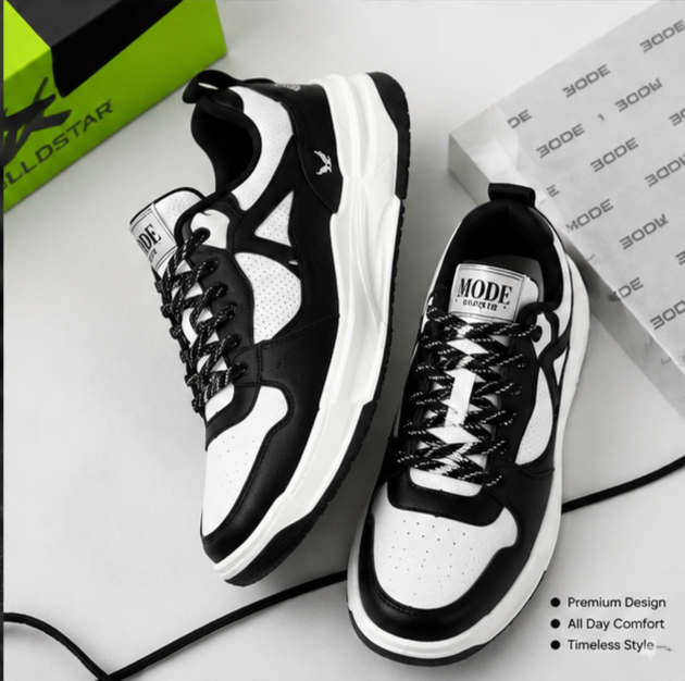 Goldstar CARLO-01 Unisex Sneakers Black White and white/blue  | Trendy Casual Walking Shoes