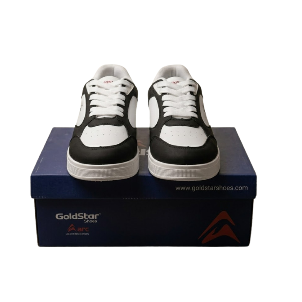 GoldStar AX-1EV Trendy Lifestyle Sneakers - White/Black/Red Tri-Color Stylish Sports Shoes