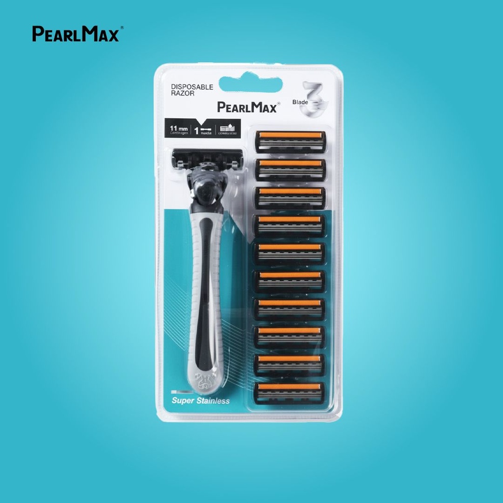 PearlMax Triple Blade Razor (Black) | Disposable Razor | Super Stainless | 11 Catridges [504509592-1763959814220-0]