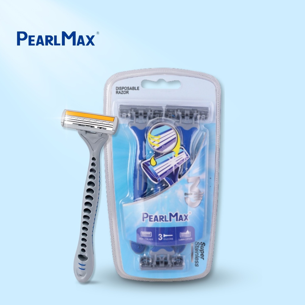 PearlMax Triple Blade Razor (Blue) | Disposable Razor for Men | Super Stainless | 3 Razors