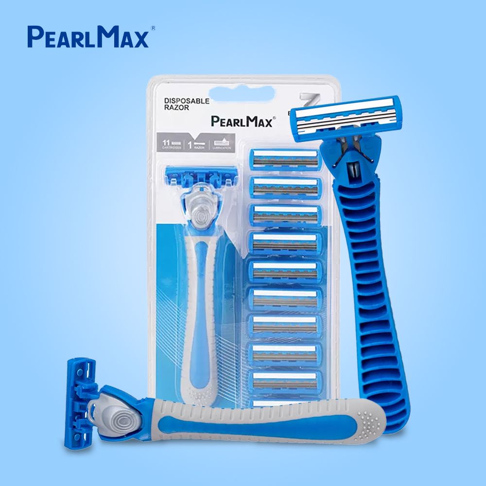 PearlMax Triple Blade Razor (Blue) | Disposable Razor | Super Stainless | 11 Catridges