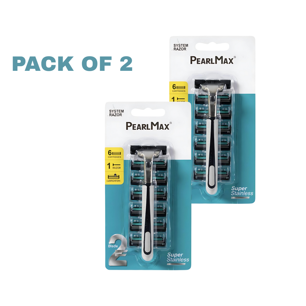 PearlMax Twin Blade Razor (Black) | Disposable Razor | Super Stainless | 6 Cartridges [504934024-1764138040030-0]