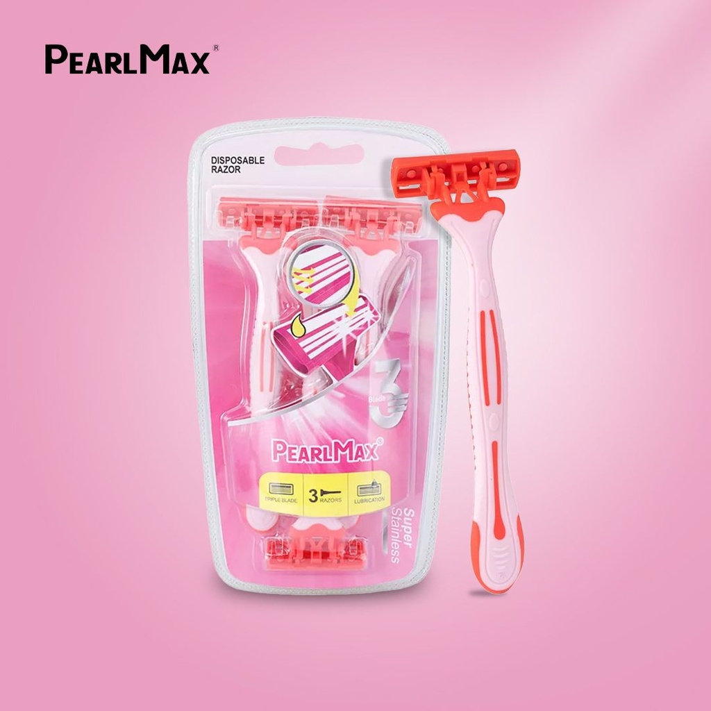 PearlMax Triple Blade Razor (Pink) | Disposable Razor for Women | Super Stainless | 3 Razors