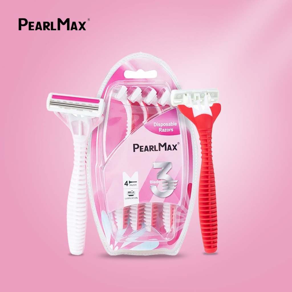 PearlMax Triple Blade Razor (Pink) | Disposable Razor for Women | Super Stainless | 4 Razors | PM 409