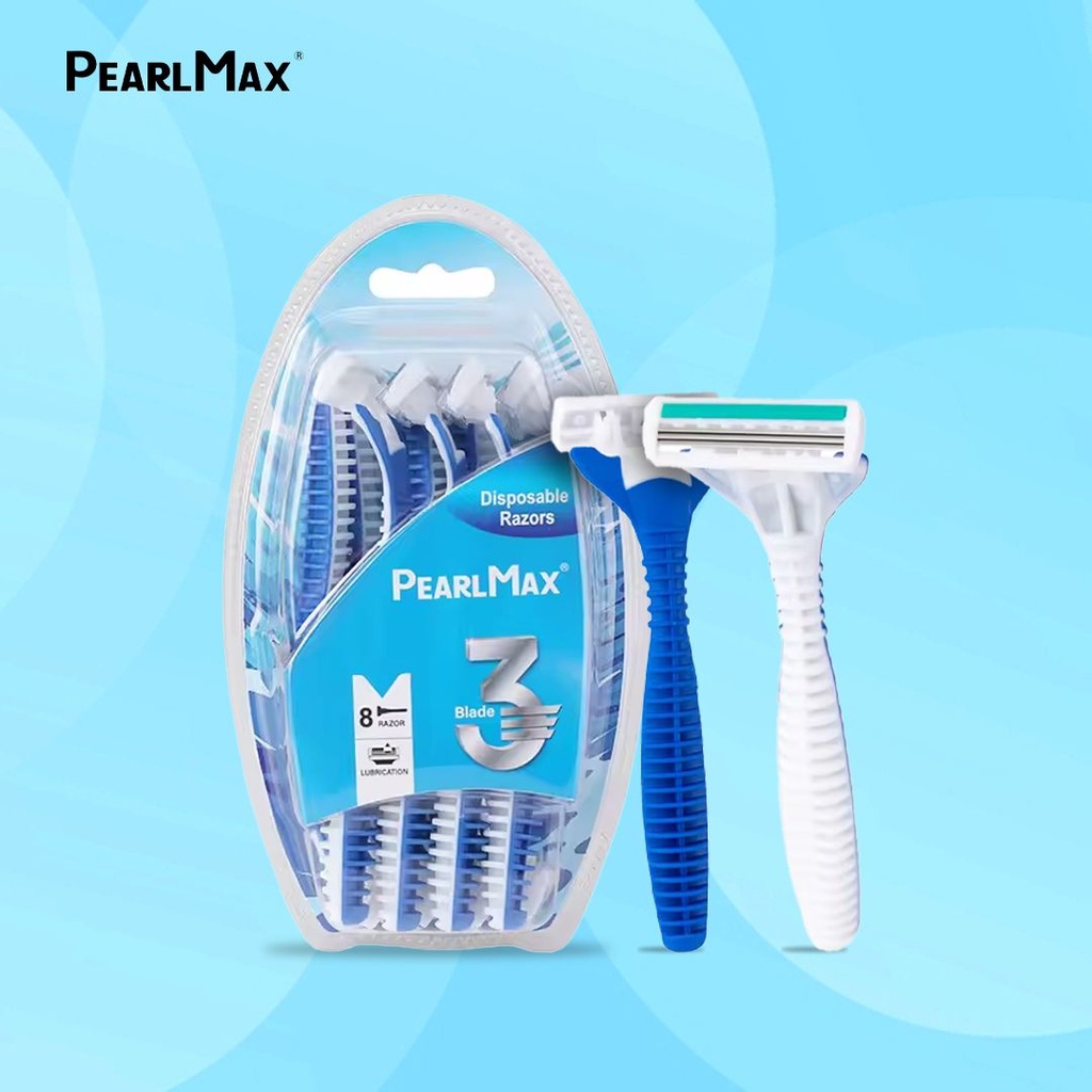 PearlMax Triple Blade Razor (Blue) | Disposable Razor for Men | Super Stainless | 4 Razors | PM 412