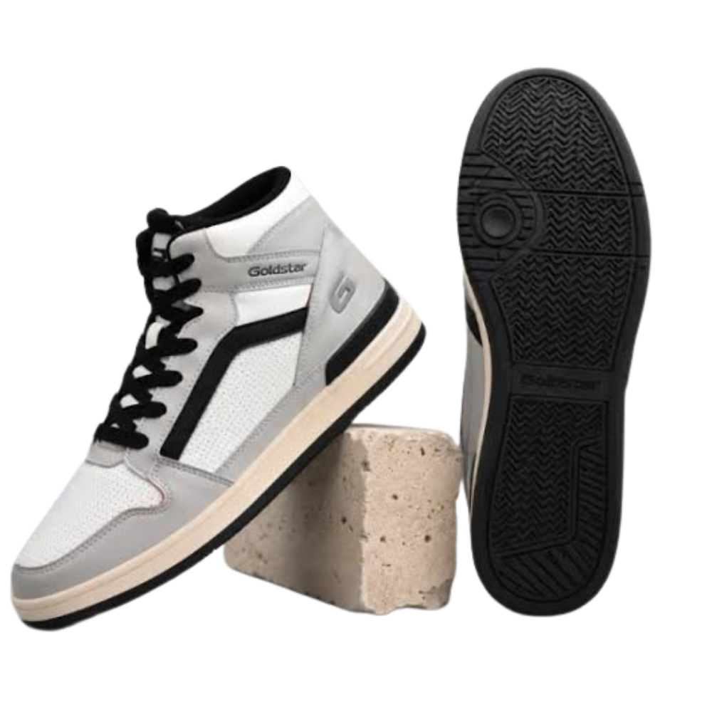 Goldstar Men Grey & Black Lior-03 High-Top Mid-Ankle Casual Sneakers