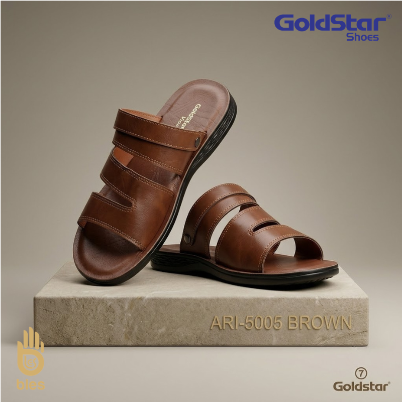 Goldstar Ari-5005 Brown Men's Casual Slide Sandals – Comfortable Multi-Strap Daily Wear Chappal