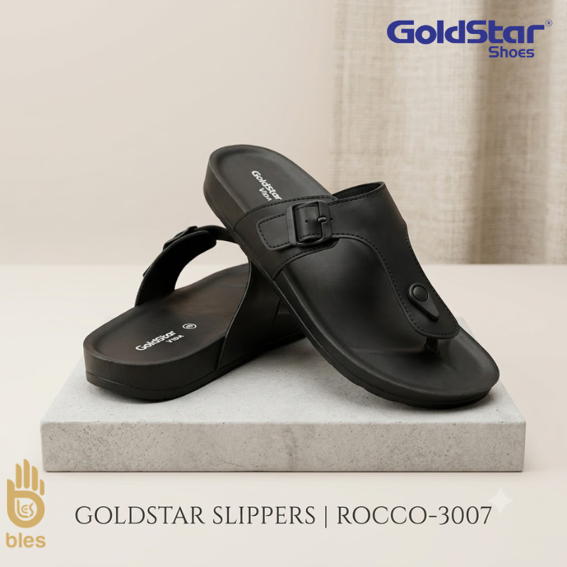 Goldstar Rocco 3007 Black Men's Slides – Premium Cushion Insole & Anti-Slip Grip Sole