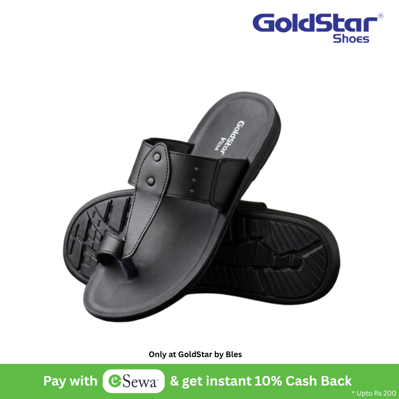 Goldstar Rocco 3007 Black Men's Toe-Loop Sandals – Comfortable Daily Wear Casual Chappal