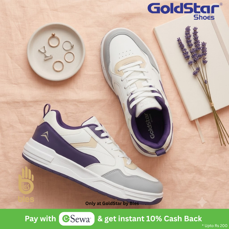 Goldstar AXL-114 Women's Casual Sneakers Beige Purple Lace-Up Comfort Shoes