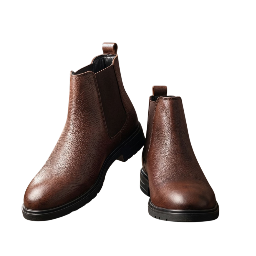 VE-2002 Men’s Brown Textured Leather Chelsea Boots – Slip-On Ankle Boots with Lug Rubber Sole [VE-2002-TAN-9]