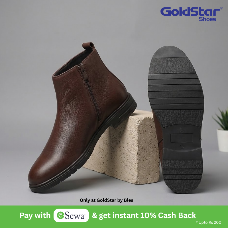 VE-2004 Men's Genuine Brown Leather Chelsea Boots with Side Zipper | Formal & Casual Ankle Boots [VE-2004-TAN-7]