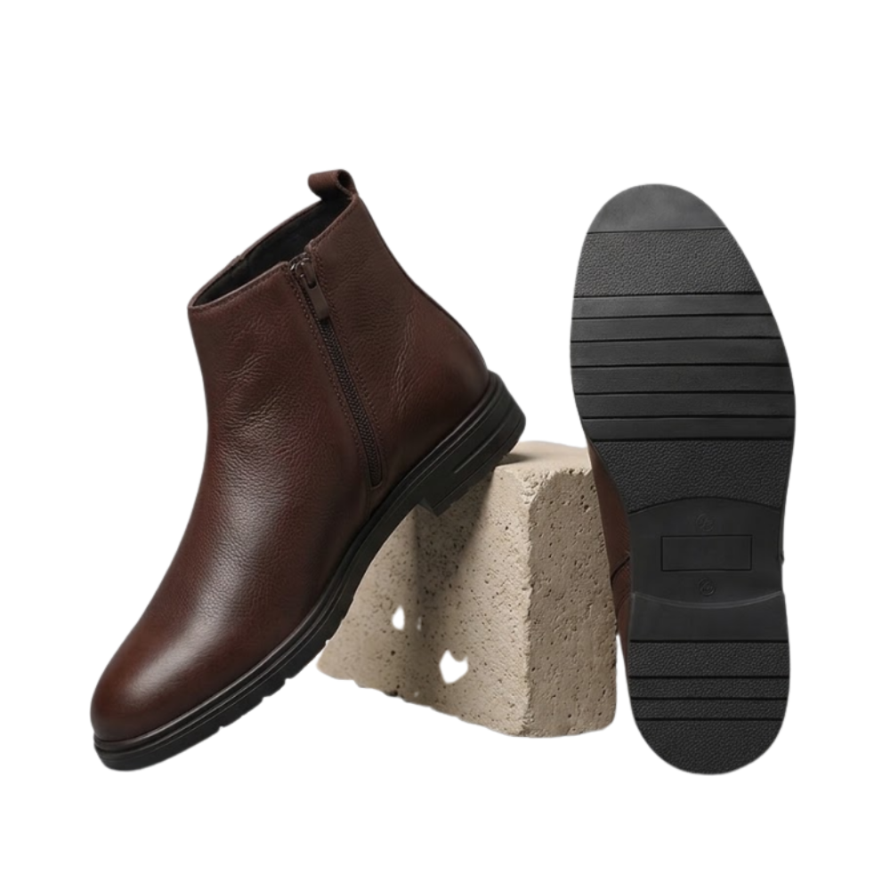 VE-2004 Men's Genuine Brown Leather Chelsea Boots with Side Zipper | Formal & Casual Ankle Boots