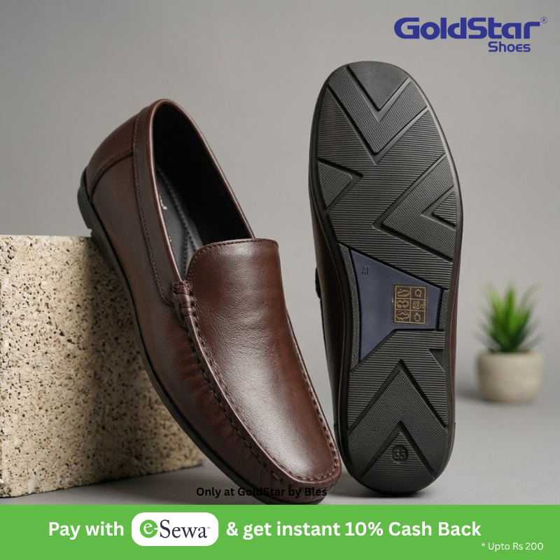 Clean & Formal: Goldstar Republic VE-2001 Men's Leather Loafers – Slip-On Office & Formal Shoes [VE-2001-TAN-8]