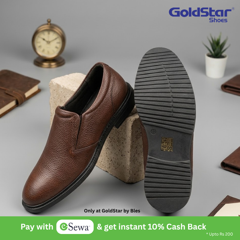 Goldstar Republic VE-2003 Men's Genuine Textured Leather Slip-On Formal & Semi-Formal Loafers - Tan.