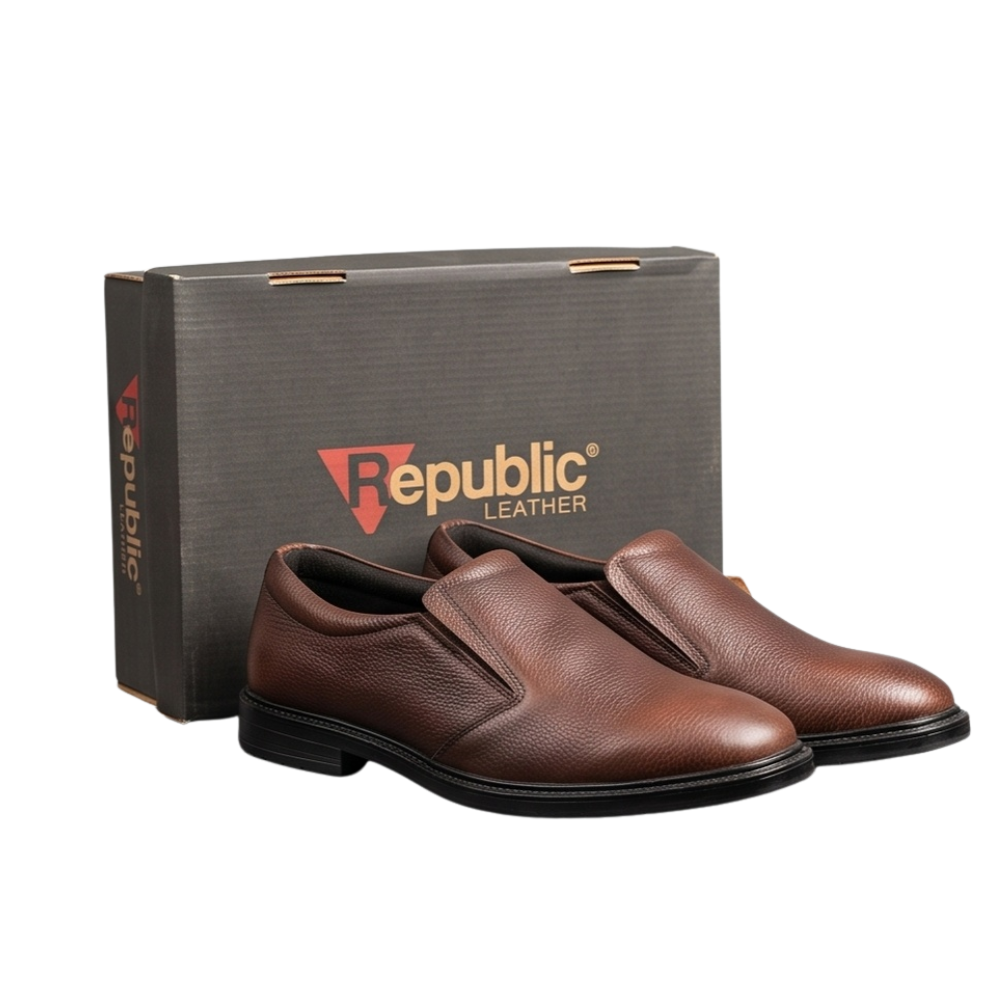 Goldstar Republic VE-2003 Men's Genuine Textured Leather Slip-On Formal & Semi-Formal Loafers - Tan.