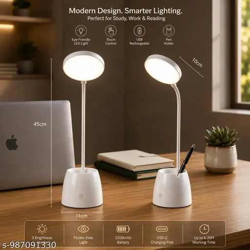 Desk Table Lamp Led Chargable Touch Night Light Stepless Dimming Light Eye Protection Learning Multi-Function Bracket Pen Holder
