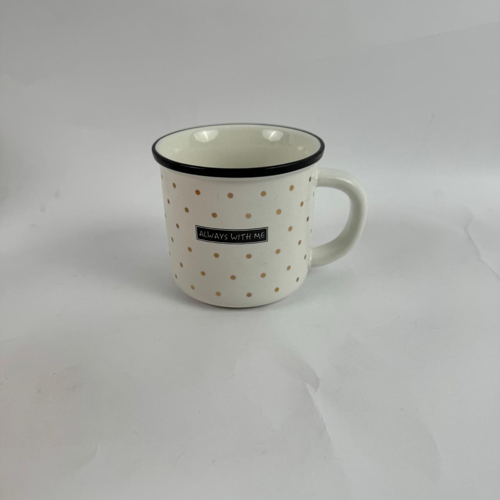 CC MUG WHITE WITH GOLDEN POLKA DOTS