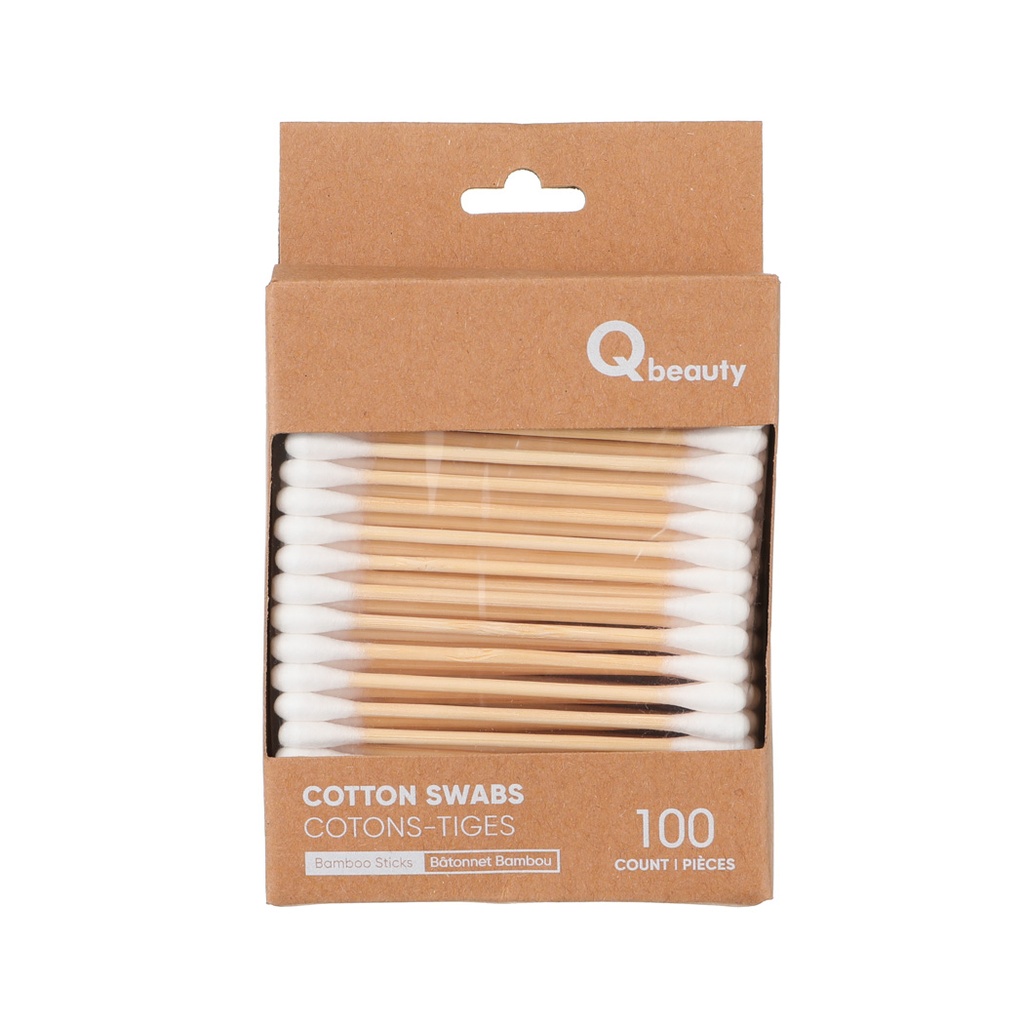 Qbeauty Bamboo Sticks Cotton Swabs 100 Count