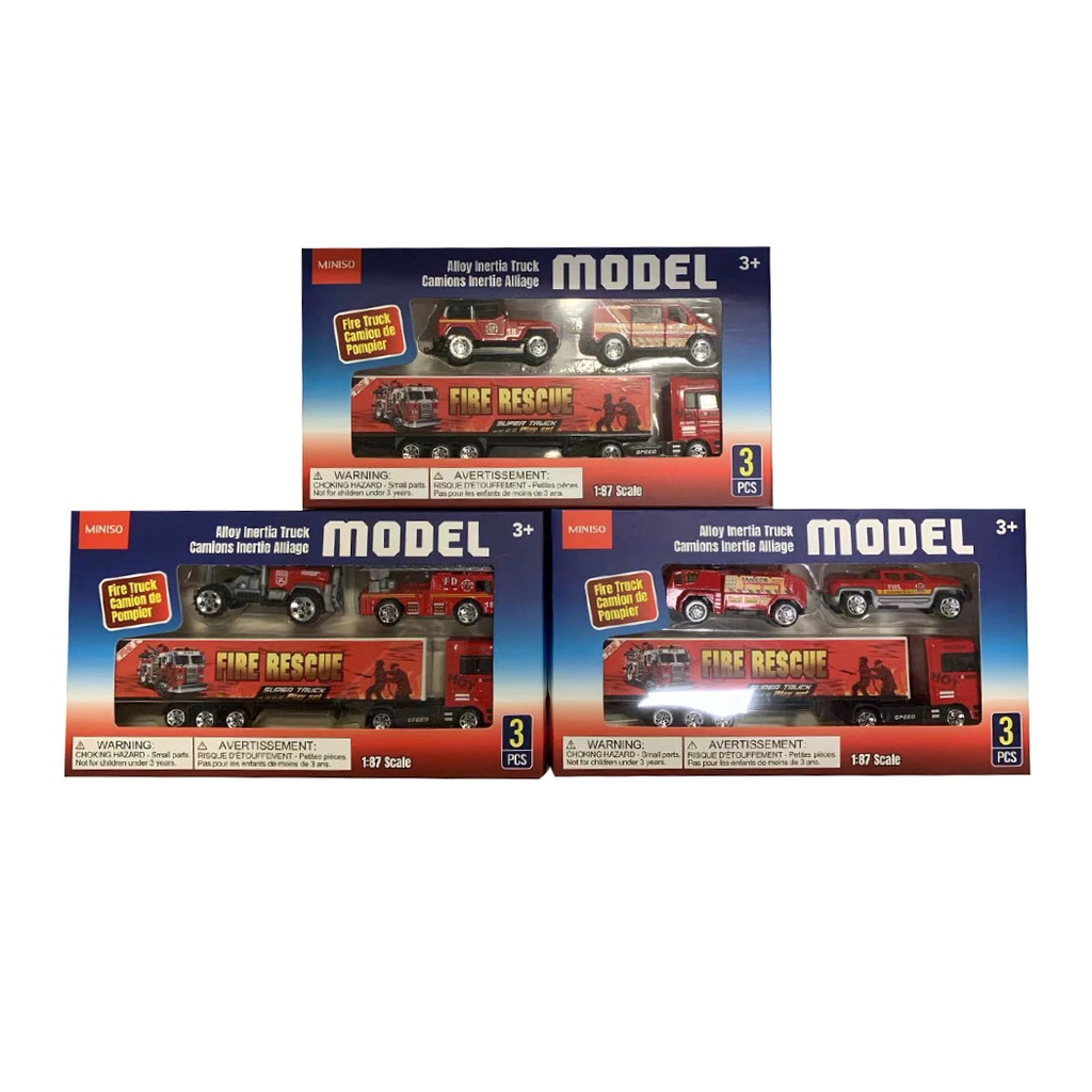 Alloy Inertia Truck (3 pcs) (3 Assorted Models)(Fire Truck)