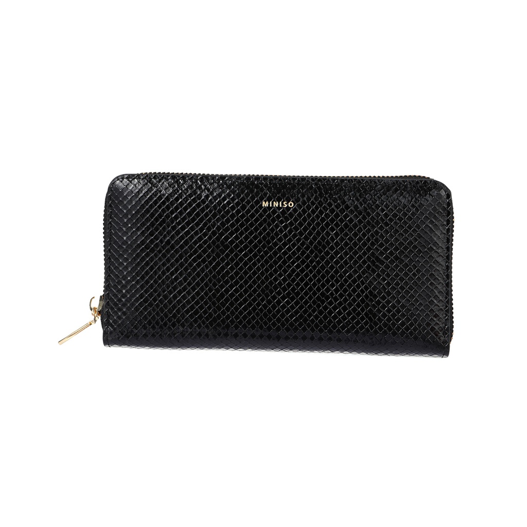 Womens Elegant Textured Long Wallet(Black)