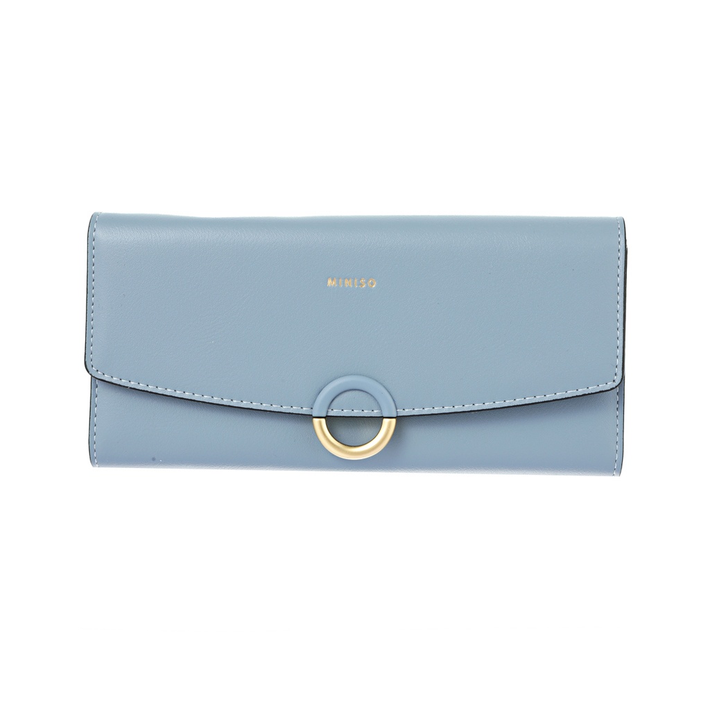 Womens Minimalist Ring Trifold Wallet (L)(Blue)