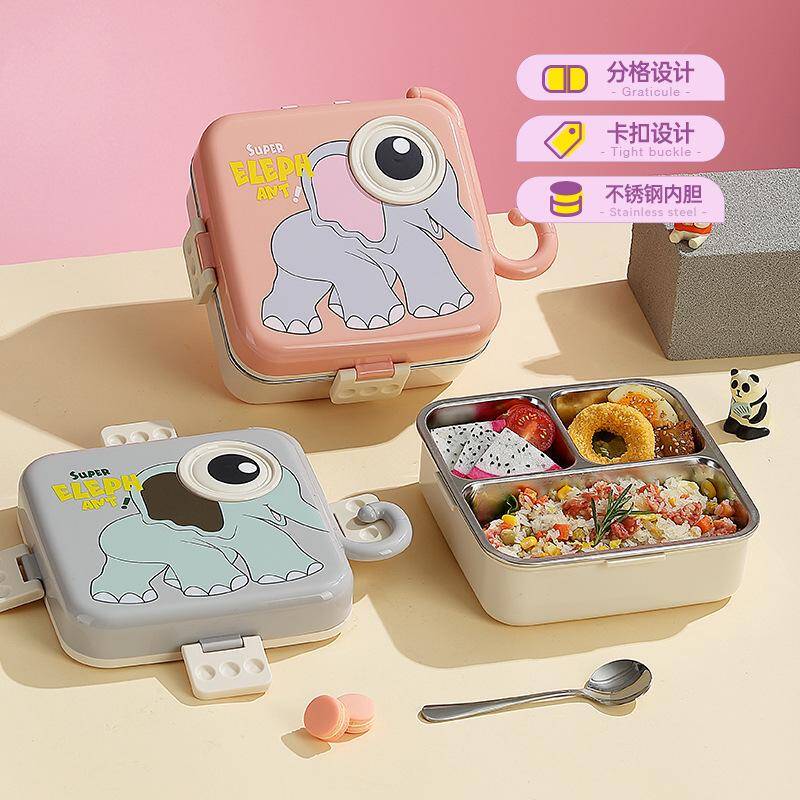 Elephant Square Stainless Steel Lunch Box 1120Ml+70Ml