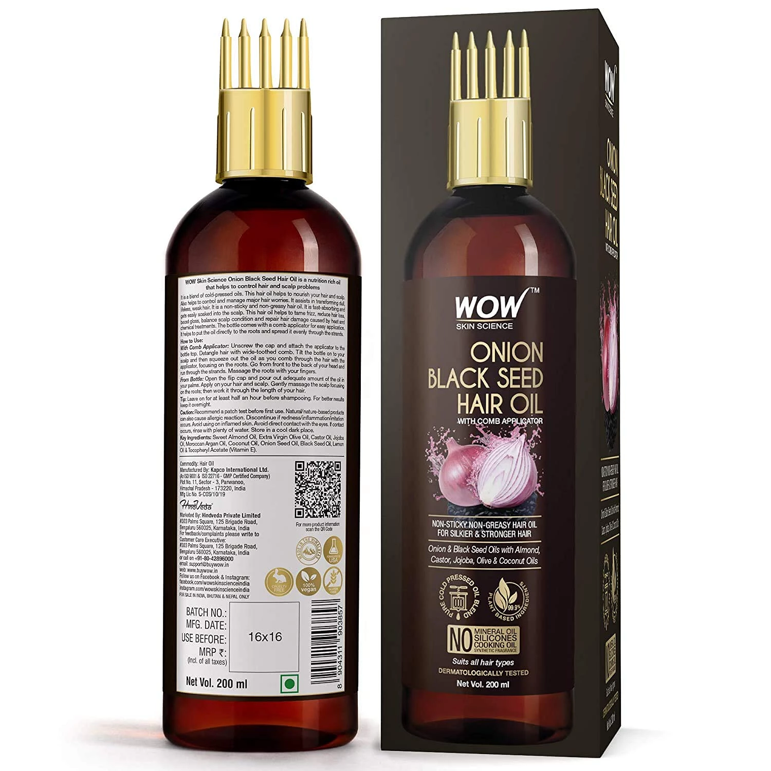 WOW Skin Science Onion Black Seed Hair Oil With Comb Applicator