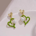 Green Heart Tulip Decor Dangle Earrings