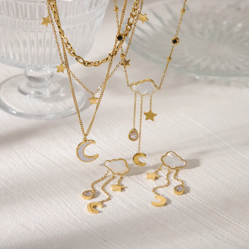  Stainless Steel 18K Gold Plated Style Pendants Necklace - Layered Chain 